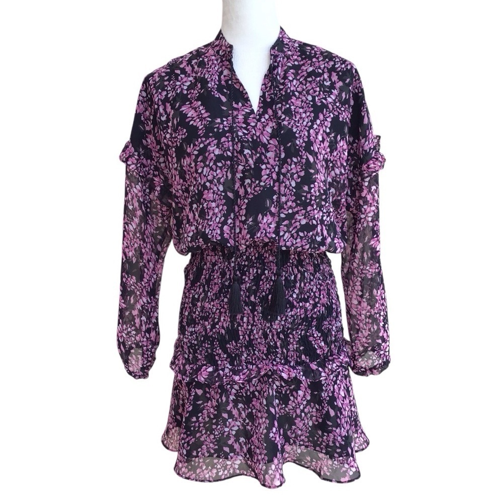 Aqua Black Pink Chiffon Long Sleeve Mini Dress